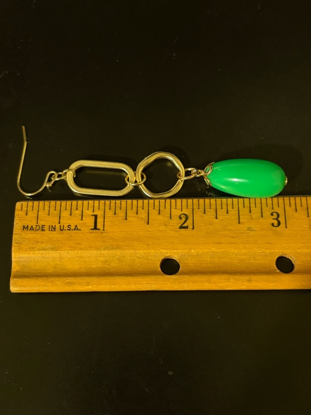 Gold-Tone Drop Earrings with Green Teardrop Dangle Beads. NWOT - Picture 6 of 6